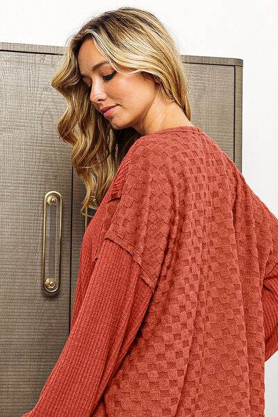 BiBi Checkered Spliced Long Sleeve Top - Hovatok