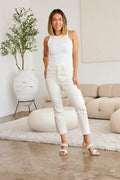 RFM Mini Mia Full Size Tummy Control High Waist Raw Hem Jeans - Hovatok