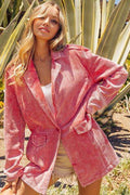 BiBi Ribbed Button Up Long Sleeve Blazer - Hovatok