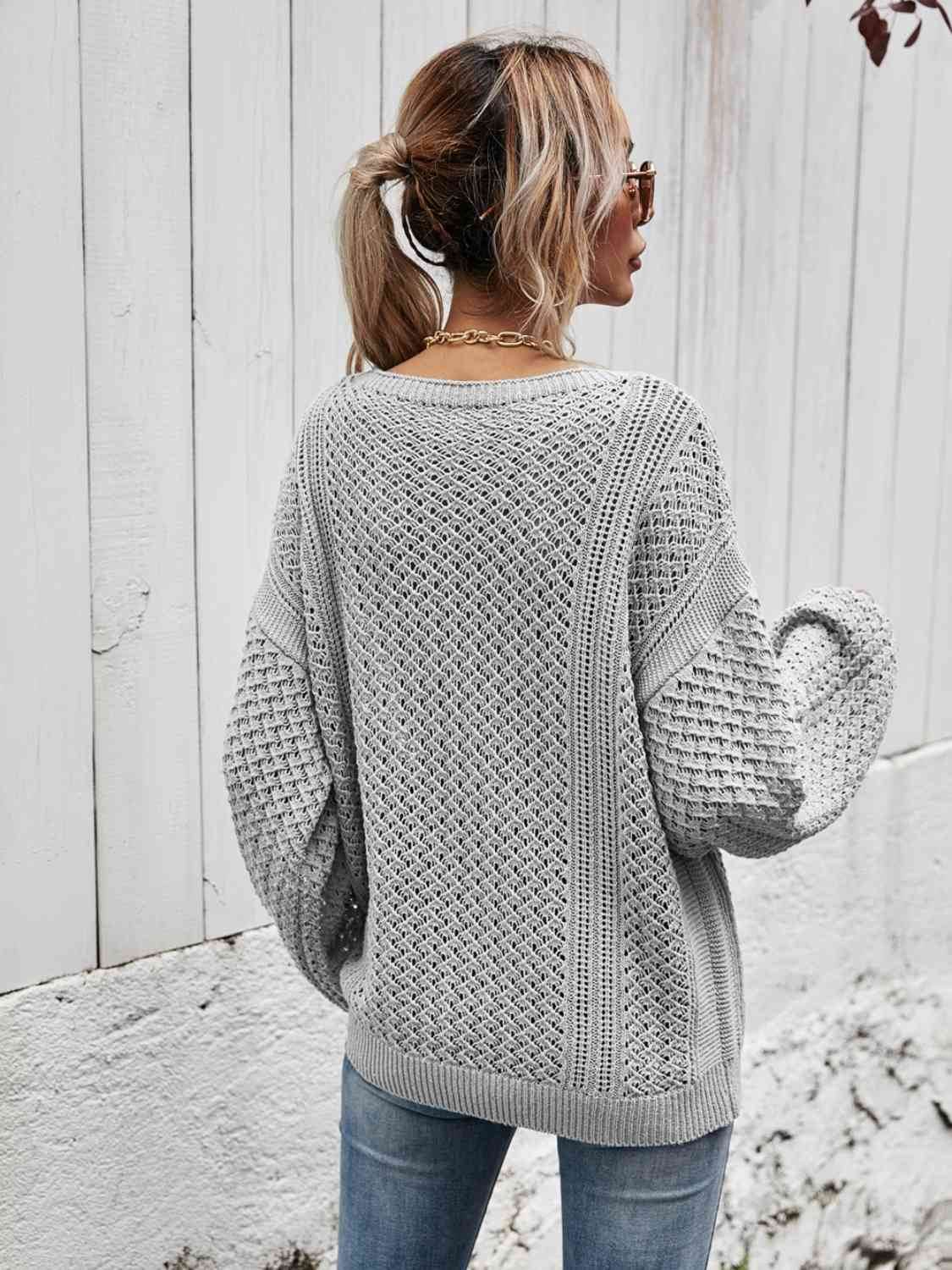 Angel Wings V-Neck Dropped Shoulder Sweater - Hovatok