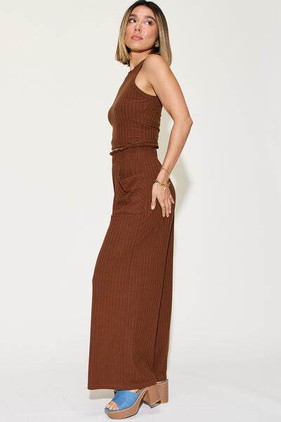 Basic Bae Full Size Ribbed Tank and Wide Leg Pants Set - Hovatok