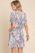 BOMBOM Printed Short Sleeve Drawstring Romper - Hovatok