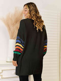 Angel Wings Striped Open Front Dropped Shoulder Cardigan - Hovatok