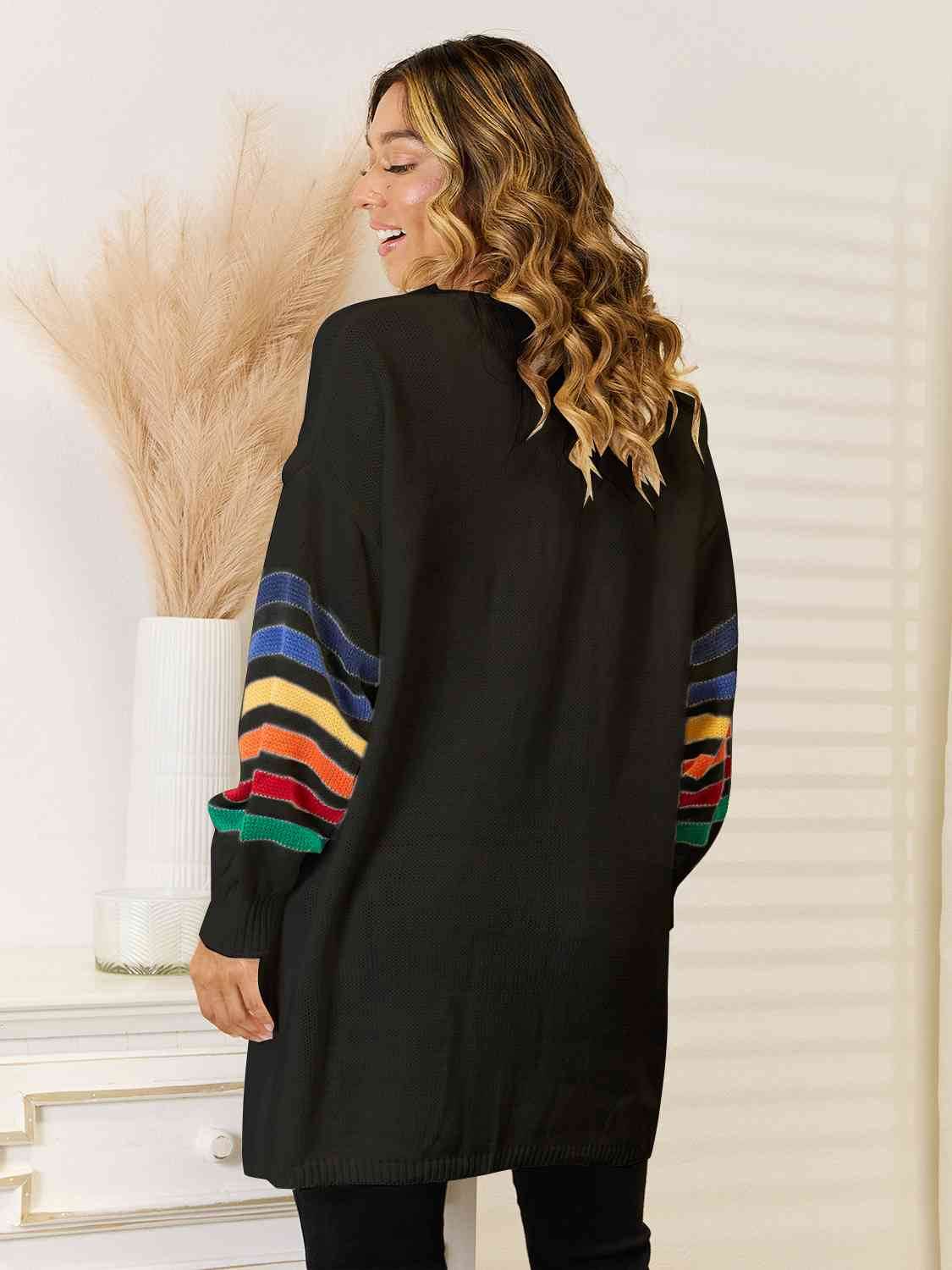 Angel Wings Striped Open Front Dropped Shoulder Cardigan - Hovatok