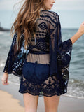 Lace V-Neck Three-Quarter Sleeve Cover Up - Hovatok