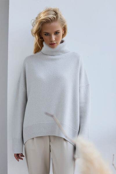 Basic Bae Turtleneck Dropped Shoulder Long Sleeve Sweater - Hovatok