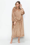Double Take Full Size Pocketed Hooded Midi Lounge Dress - Hovatok