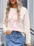 Angel Wings Bow Graphic Round Neck Long Sleeve Sweater - Hovatok