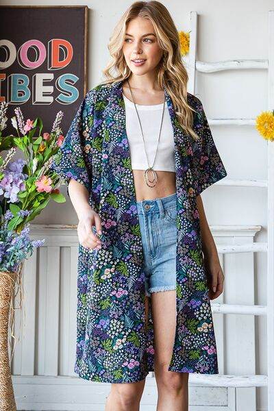 Heimish Full Size Half Sleeve Floral Open Cardigan Plus Size - Hovatok