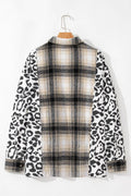 Plus Size Leopard Plaid Button Up Long Sleeve Shacket - Hovatok