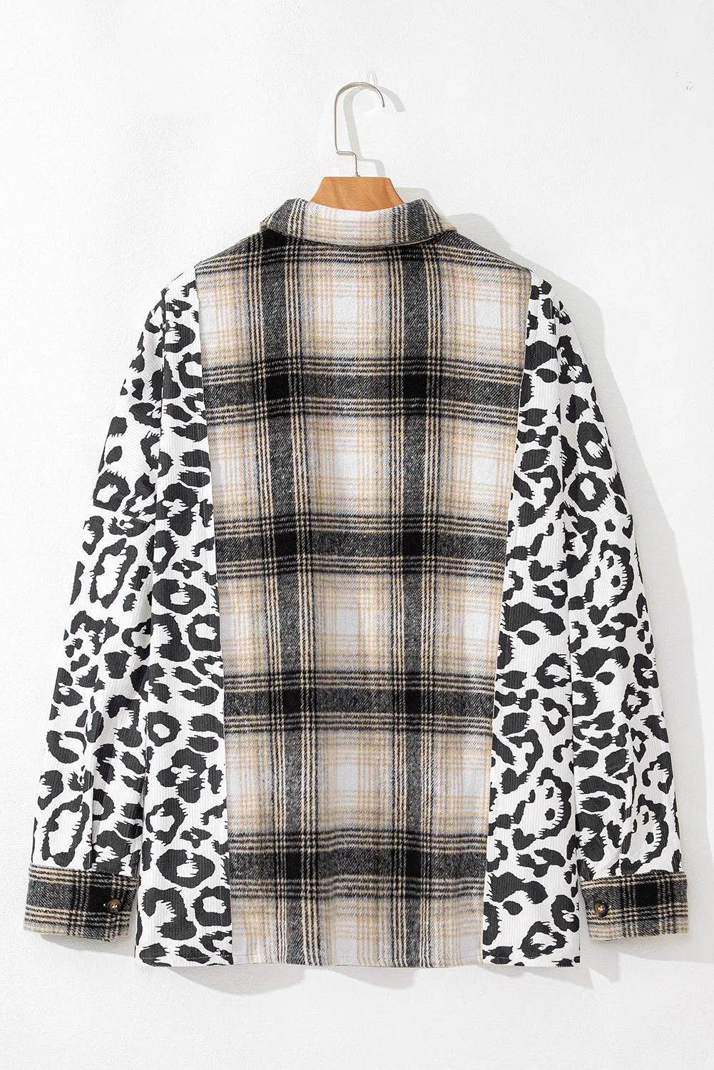 Plus Size Leopard Plaid Button Up Long Sleeve Shacket - Hovatok