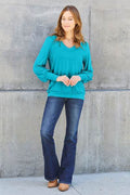 Basic Bae Full Size V-Neck Lantern Sleeve Top - Hovatok