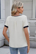 Cutout Round Neck Short Sleeve Blouse - Hovatok