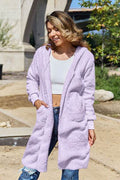 Double Take Full Size Hooded Teddy Bear Jacket with Thumbholes - Hovatok