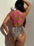 Leopard Plunge Spaghetti Strap One-Piece Swimwear - Hovatok
