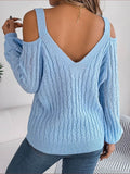 Cable-Knit Cold Shoulder Long Sleeve Sweater - Hovatok