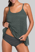 Full Size Spaghetti Strap Scoop Neck Tankini Set - Hovatok