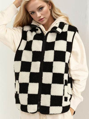 Double Take Full Size Zip Up Checkered Vest Cost - Hovatok