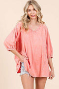 Mittoshop Mineral Wash V-Neck Raglan A-Line Relaxed Top - Hovatok
