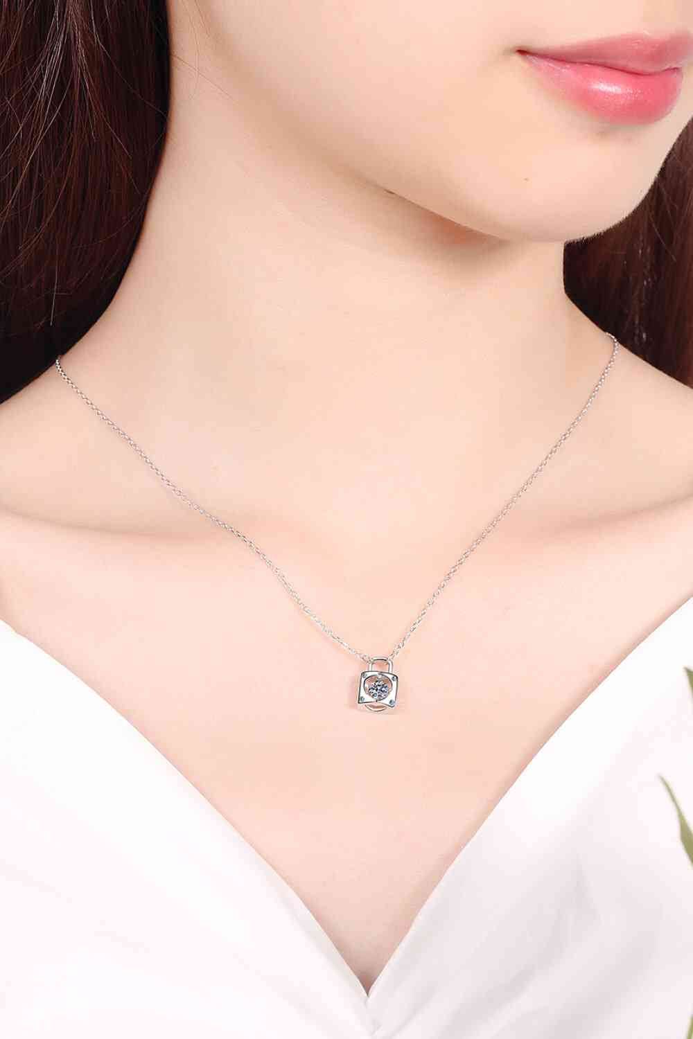 Adored Moissanite Lock Pendant Necklace - Hovatok