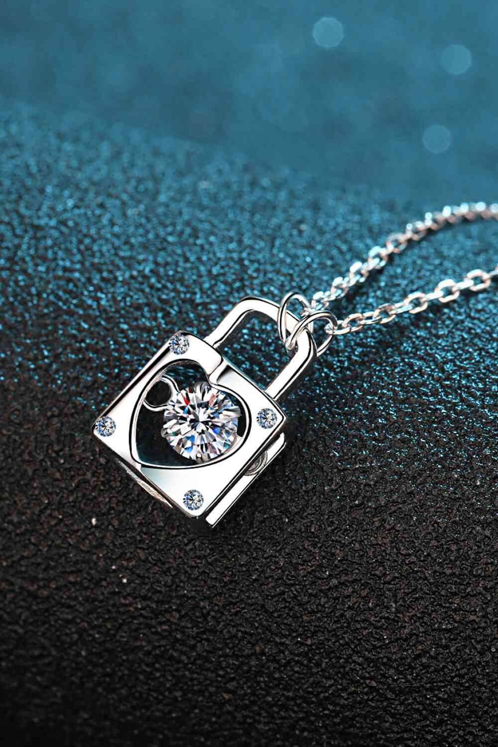 Adored Moissanite Lock Pendant Necklace - Hovatok