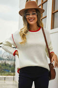Angel Wings Round Neck Long Sleeve Waffle-Knit Sweater - Hovatok