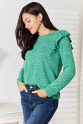 Double Take Ruffle Shoulder Long Sleeve T-Shirt - Hovatok