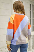 Angel Wings Color Block Round Neck Long Sleeve Sweater - Hovatok
