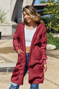 Double Take Full Size Hooded Teddy Bear Jacket with Thumbholes - Hovatok