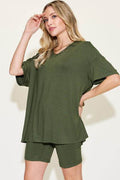 Basic Bae Full Size V-Neck Drop Shoulder T-Shirt and Shorts Set - Hovatok