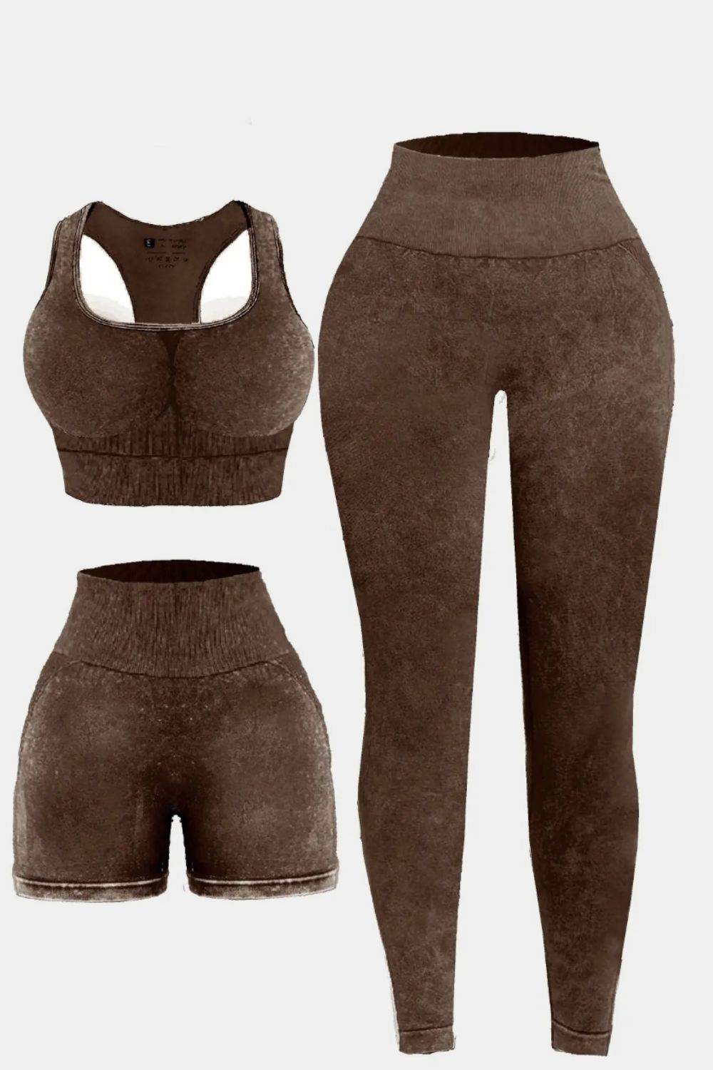3 Piece Washed Square Neck Wide Strap Active Set - Hovatok