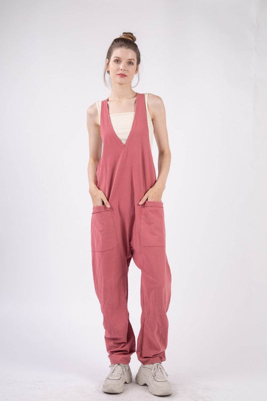 VERY J Plunge Sleeveless Jumpsuit with Pockets - Hovatok