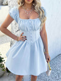 Devine Ruched Puff Sleeve Mini Dress - Hovatok