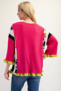 Celeste Full Size Ruffle Sleeve Color Block Top Plus Size - Hovatok