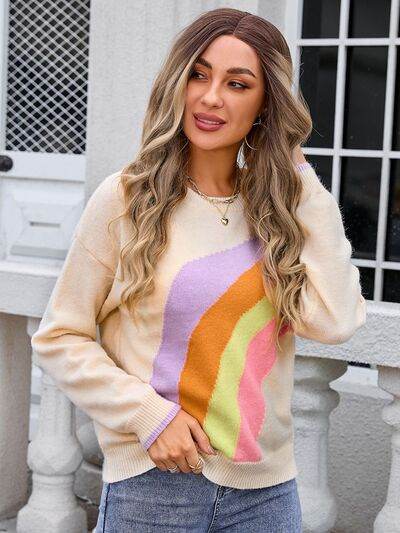 Angel Wings Rainbow Round Neck Long Sleeve Sweater - Hovatok
