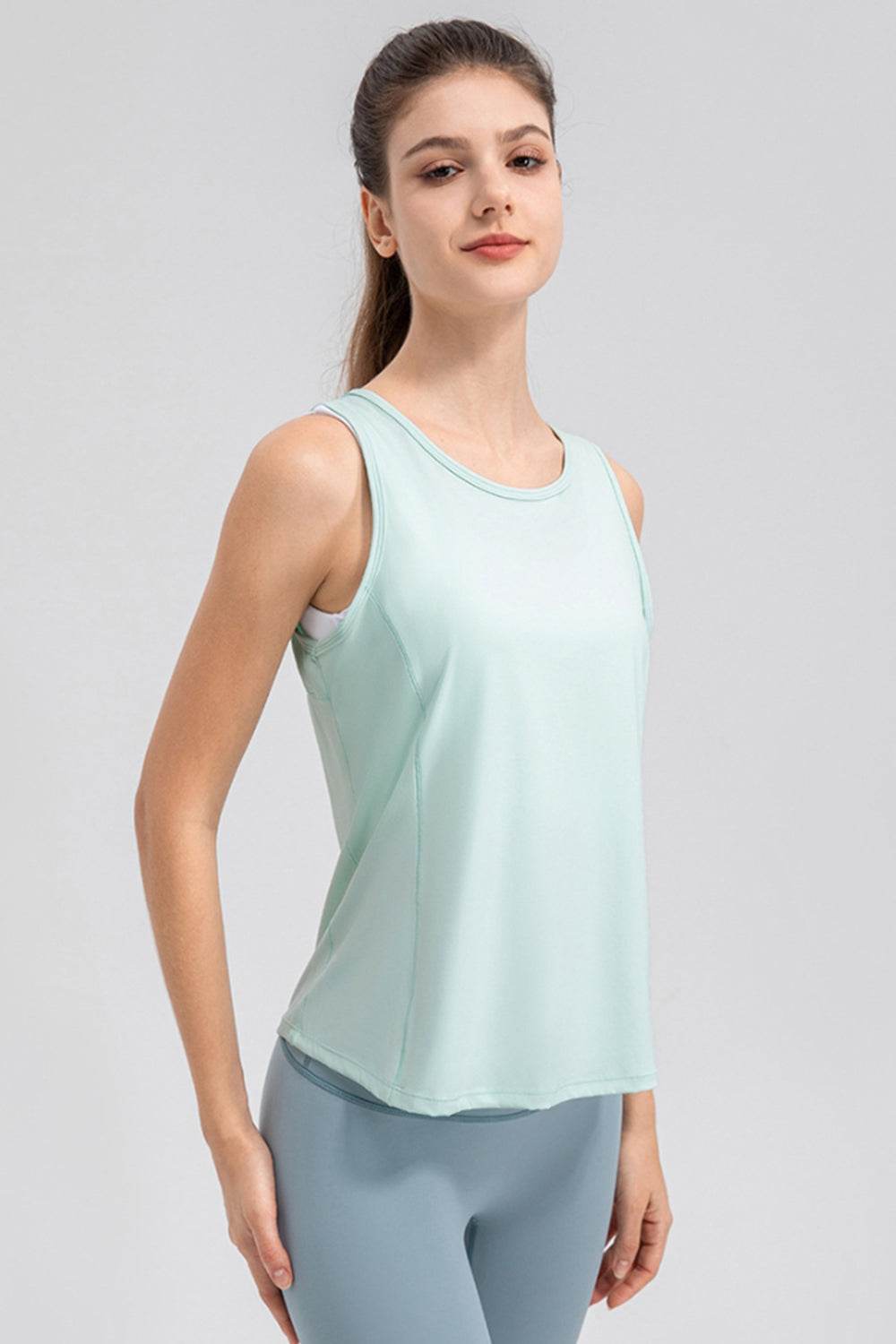 Wide Strap Round Neck Active Tank - Hovatok