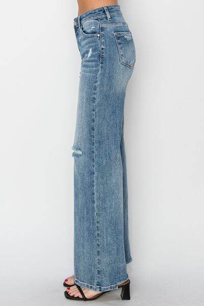 RISEN Full Size High Waist Distressed Wide Leg Jeans - Hovatok