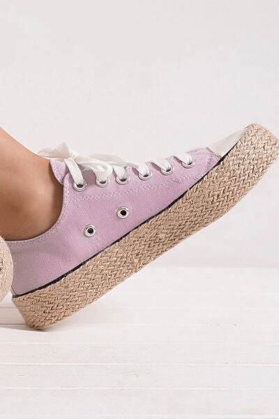 Beast Fashion Lace Up Woven Espadrille Sole Sneakers - Hovatok