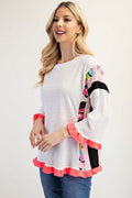 Celeste Full Size Ruffle Sleeve Color Block Top Plus Size - Hovatok