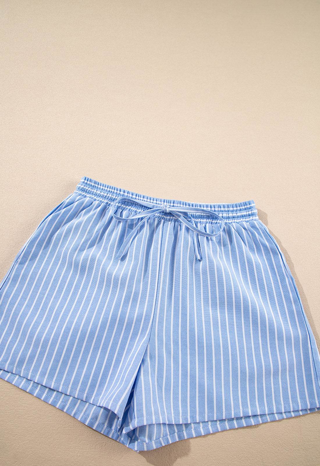 Striped Bowknot Detail Puff Sleeve Top and Shorts Set - Hovatok