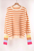 Angel Wings Warm Spice Striped Round Neck Sweater - Hovatok