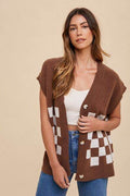 Annie Wear Checkered Button Down Short Sleeve Cardigan - Hovatok