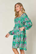 Double Take Full Size Printed Long Sleeve Dress - Hovatok