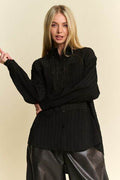 Davi & Dani Crinkled Jacquard Button Down Shirt - Hovatok