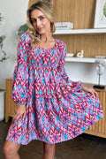 Double Take Full Size Printed Long Sleeve Dress - Hovatok