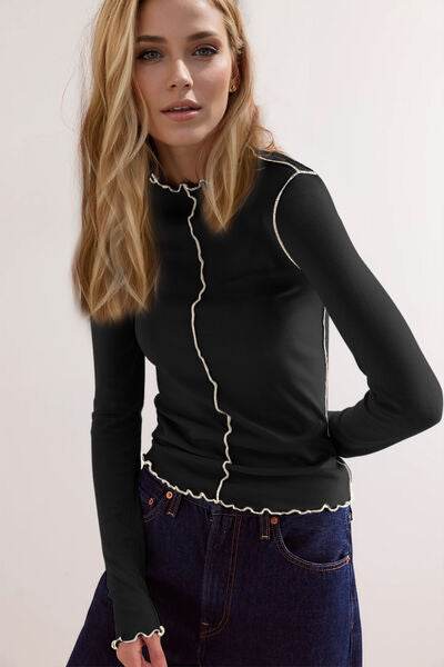 Basic Bae Contrast Trim Mock Neck Long Sleeve T-Shirt - Hovatok