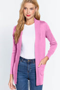 ACTIVE BASIC Ribbed Trim Open Front Cardigan - Hovatok