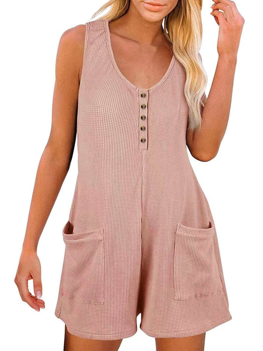Full Size Pocketed Scoop Neck Sleeveless Romper - Hovatok