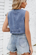 Button Down V-Neck Denim Vest - Hovatok