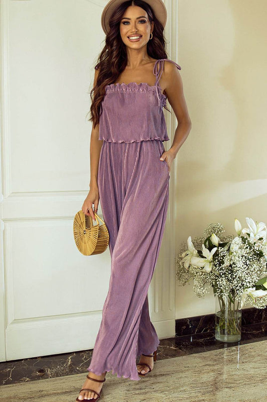 Square Neck Spaghetti Strap Jumpsuit - Hovatok